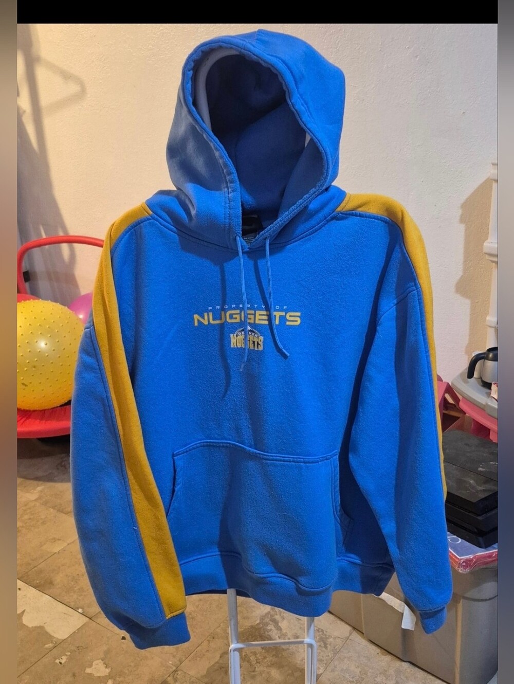 Denver Nuggets NBA Hoodie Mens XL Blue Gold Property Of Pullover Vintage Style